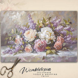 Papier Mousseline Rose vintage & Lilac Bouquet Découpage Floral