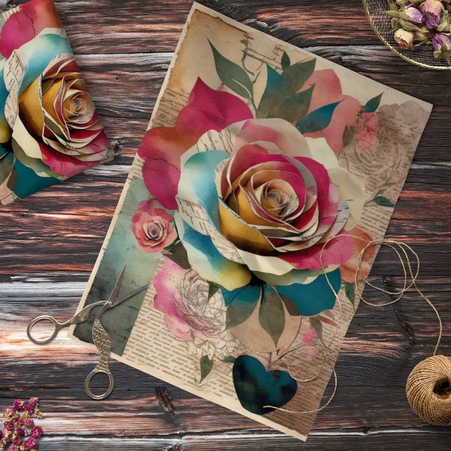 Papier Mousseline Rose vintage, page de découpage (Créateur téléchargé)