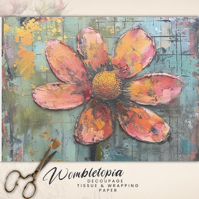 Papier Mousseline Rosée Rustique Grunge Rose Daisy Abstrait Floral D (Créateur téléchargé)