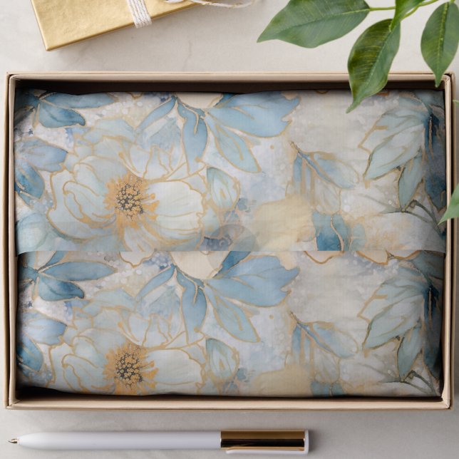Papier Mousseline Roses Abstraites Modernes Bleu Clair  (Créateur téléchargé)