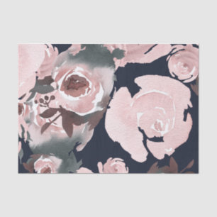 Papier Mousseline Roses Aquarelle Rose Foncé Bleu Marine Fête Floral