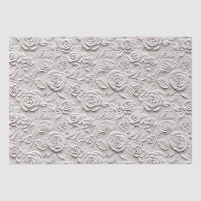 Papier Mousseline Roses blanches romantiques Faux Mariage en cuir (Recto)