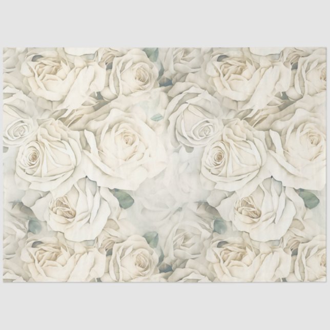 Papier Mousseline Roses blanches vintage (Recto)