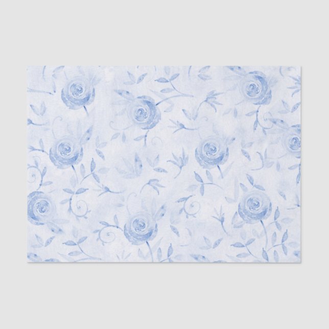 Papier Mousseline Roses bleues florales élégantes découpage damassé (Recto)