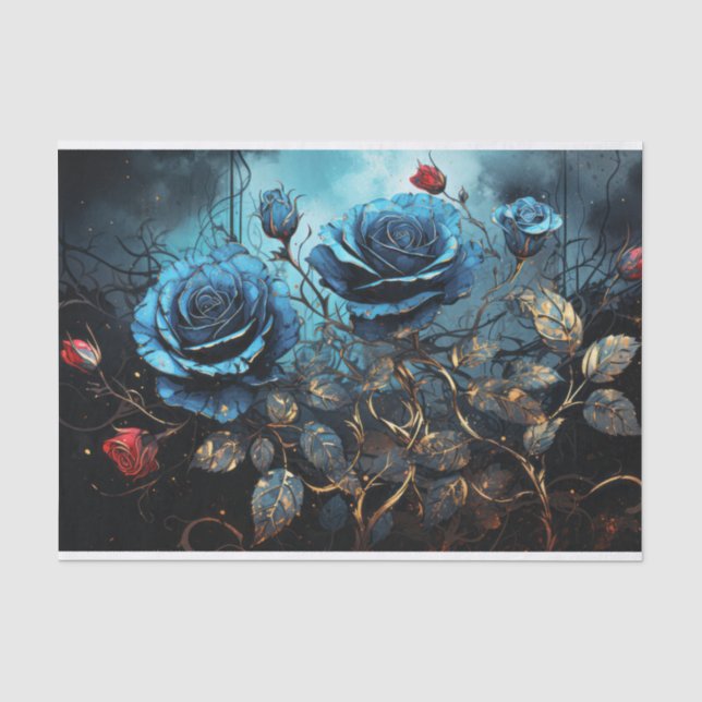 Papier Mousseline Roses Bleus Dans Un Sombre (Recto)
