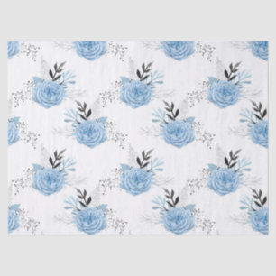 Papier Mousseline Roses bleus sur la page Découpage blanc