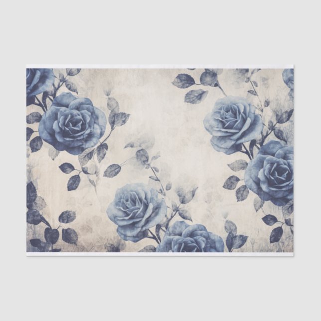 Papier Mousseline Roses bleus vintages (Recto)