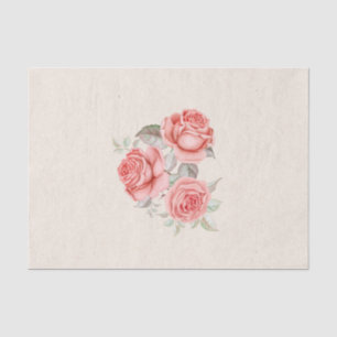 Papier Mousseline Roses Corail Pêche Vintage Feuillage Vert Mariage