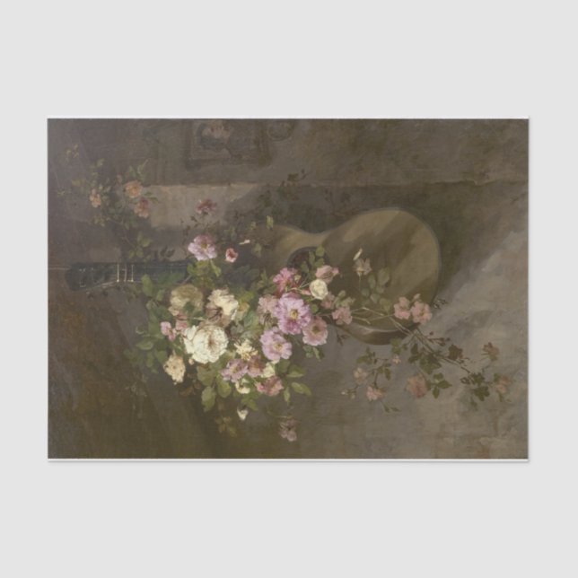 Papier Mousseline Roses dans une guitare espagnole par Margaretha Ro (Recto)