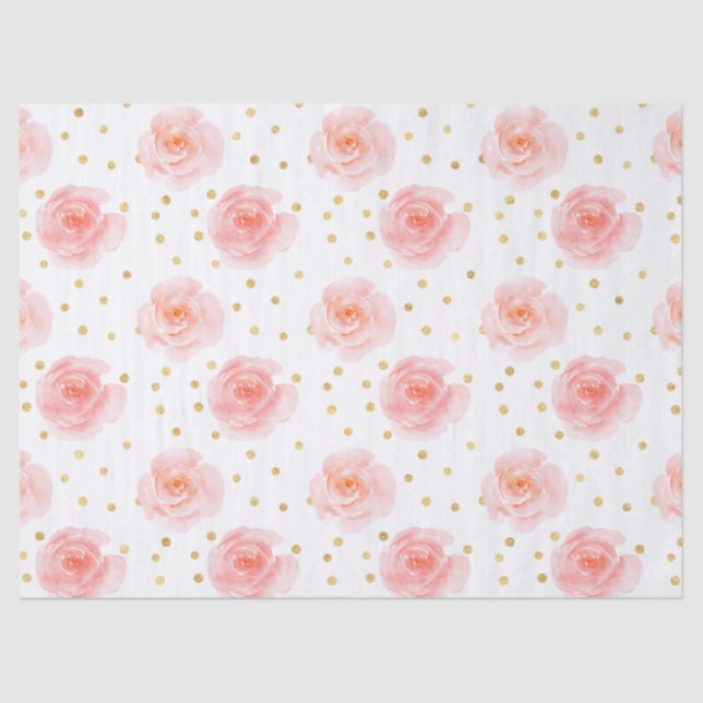 Papier Mousseline Roses d'aquarelle de rose de confettis d'or (Recto)