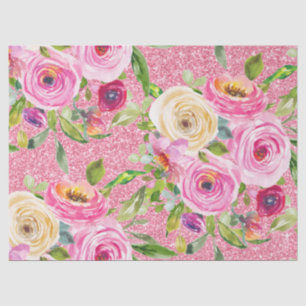 Papier Mousseline Roses d'aquarelle en Parties scintillant rose et c