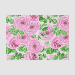 Papier Mousseline Roses d'aquarelle rose avec feuilles et bourgeons