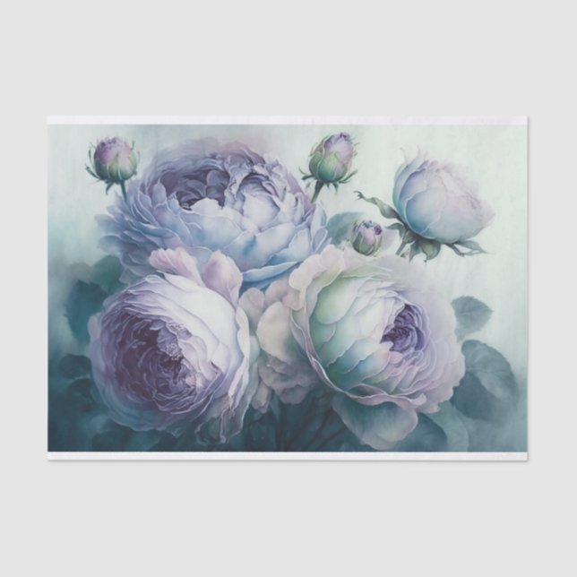 Papier Mousseline Roses de choux doux en Lavenders et Blues 1 (Recto)