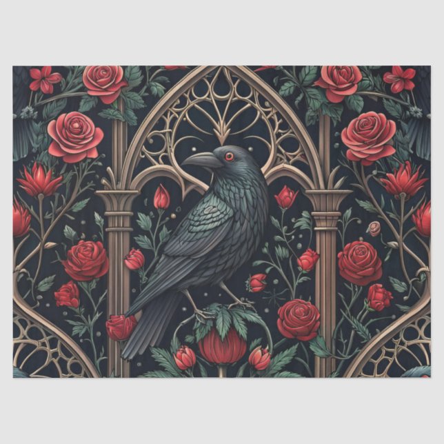 Papier Mousseline Roses de corbeau gothiques motif orné (Recto)