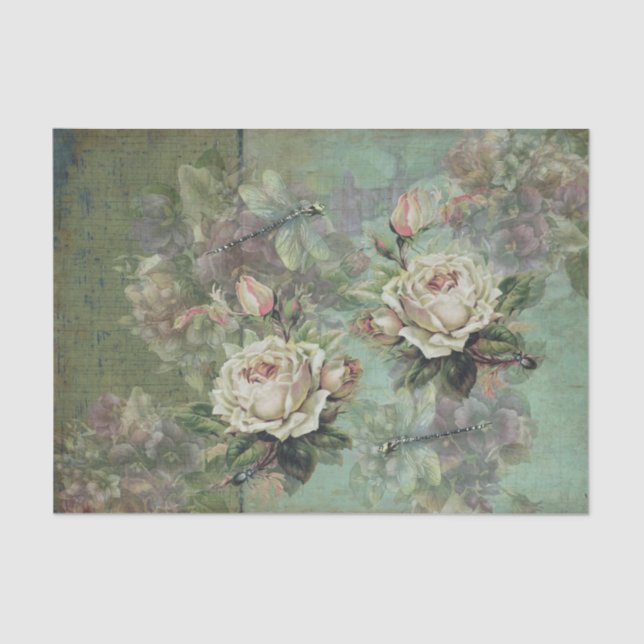 Papier Mousseline Roses de crème éthérée, Pansies pourpres et Insect (Recto)