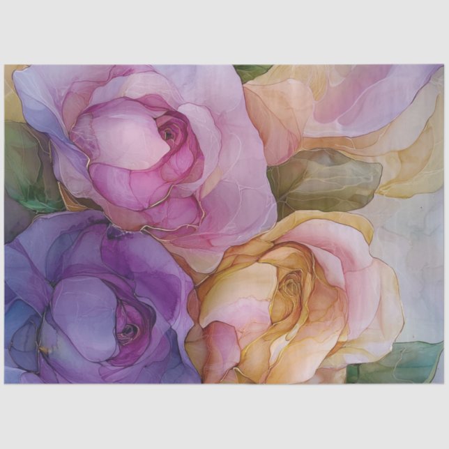 Papier Mousseline Roses de la série Encre d'alcool Conception #7 (Recto)