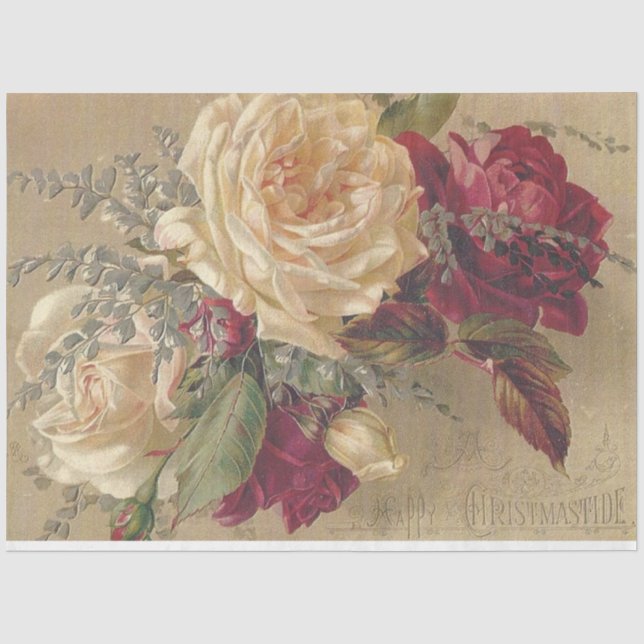 Papier Mousseline Roses de Noël victoriennes (Recto)