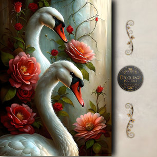 Papier Mousseline Roses Découpe Romantique aux Cygnes