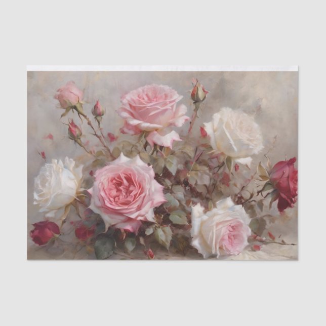Papier Mousseline Roses élégantes rouges, roses et blanches (Recto)