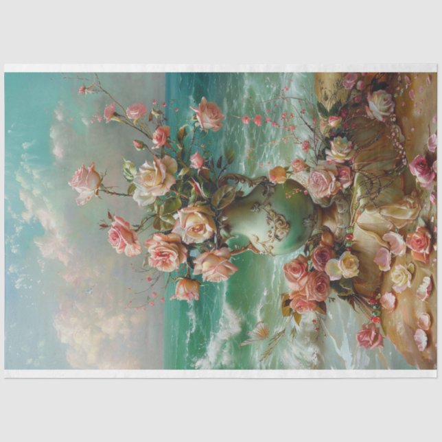 Papier Mousseline Roses en bord de mer (Recto)
