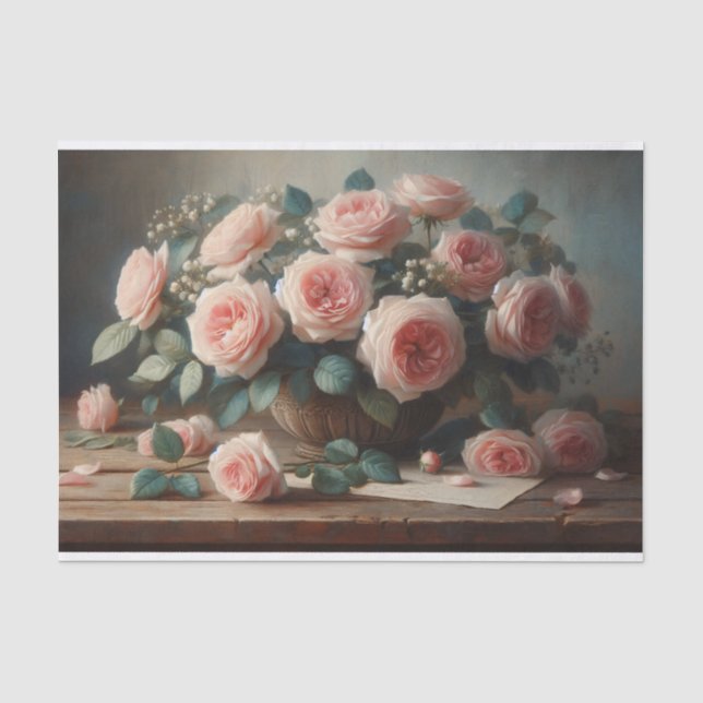 Papier Mousseline Roses en rose poudré découpage (Recto)