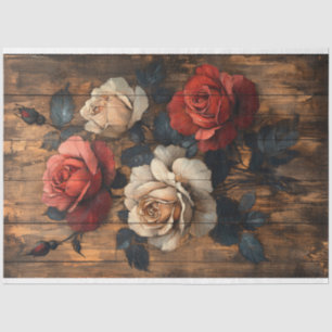 Papier Mousseline Roses en rouge et rose rose Peach Painted Wood Déc
