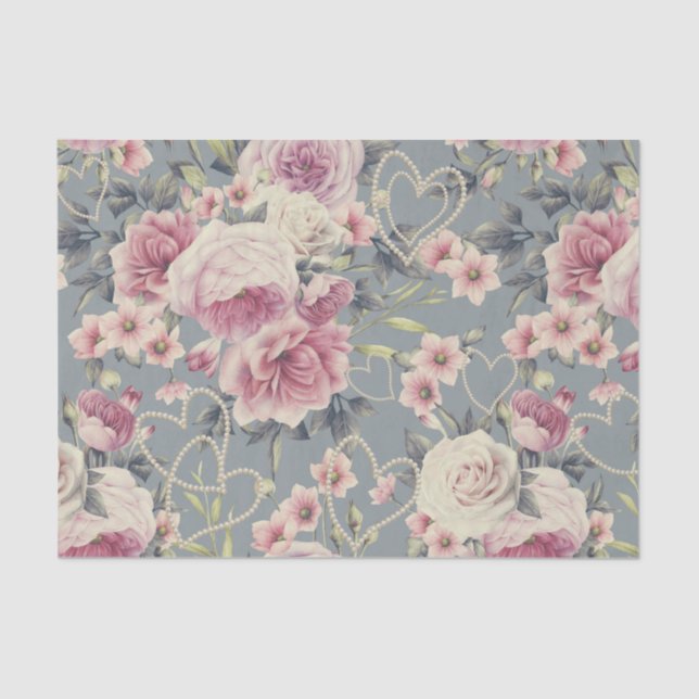 Papier Mousseline Roses et coeurs assez roses de perle (Recto)