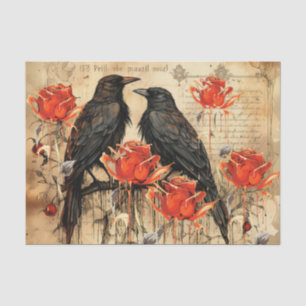 Papier Mousseline Roses et corbeau rouges vintages inspirés