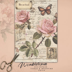 Papier Mousseline Roses et éphémères roses et papillons vintages