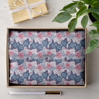 Papier Mousseline Roses et étoiles patriotiques en rouge blanc et bl