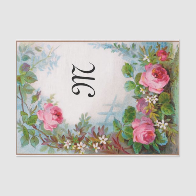 PAPIER MOUSSELINE ROSES ET JASMINES MONOGRAMME FLORAL (Recto)