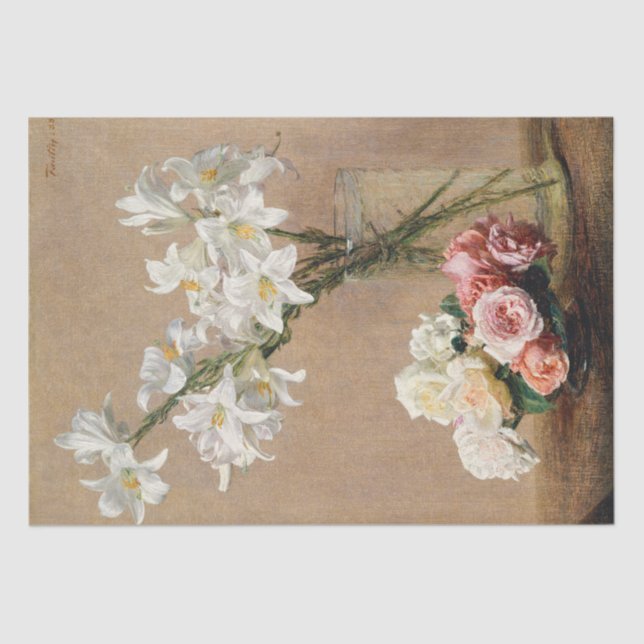 Papier Mousseline Roses et Lilies par Henri Fantin-Latour (Recto)