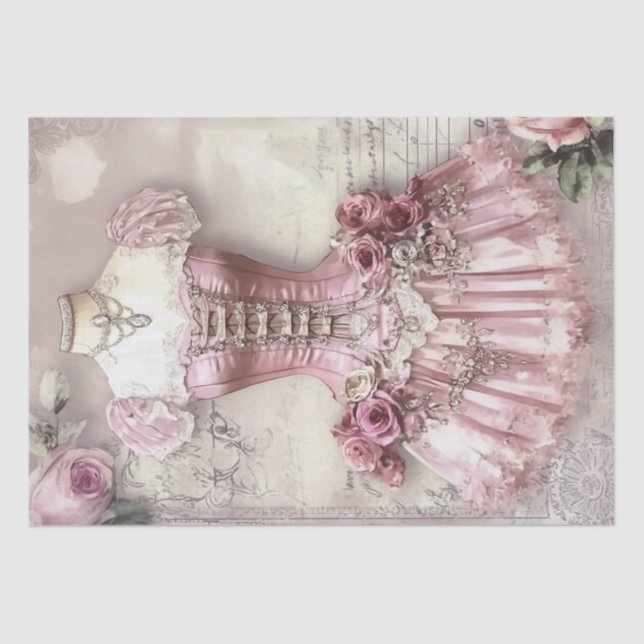 Papier Mousseline Roses et Motif d'ephemera de couture (Recto)