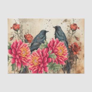 Papier Mousseline Roses et ravens rouges gothiques vintages