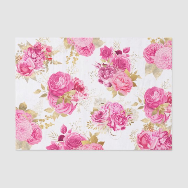 Papier Mousseline Roses floraux roses (Recto)