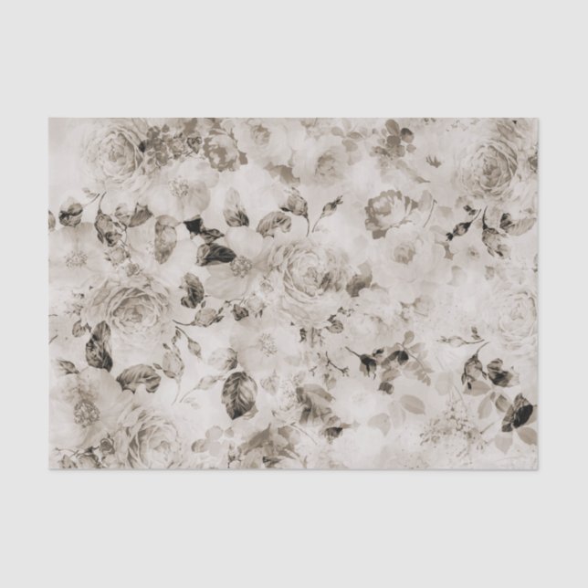 Papier Mousseline Roses gris blancs élégants minables vintages (Recto)