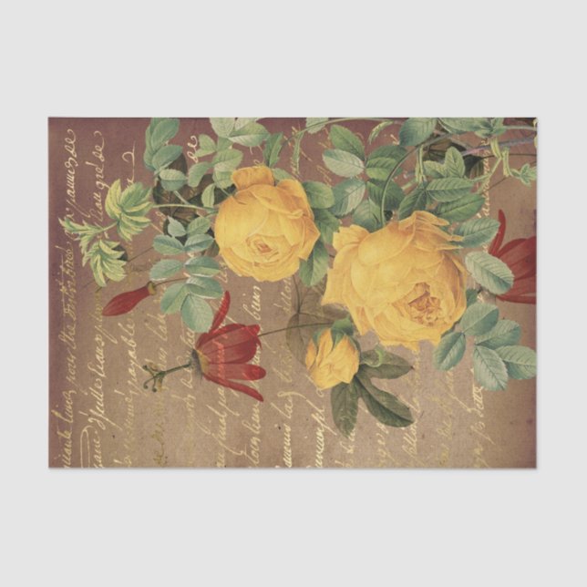 Papier Mousseline Roses jaunes vintage (Recto)