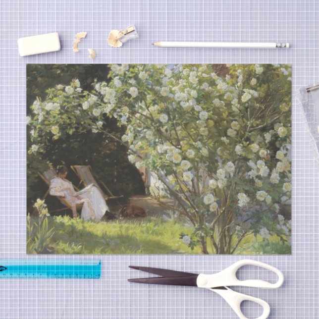 Papier Mousseline Roses. Marie Krøyer seated in the deckchair (Artisanat)