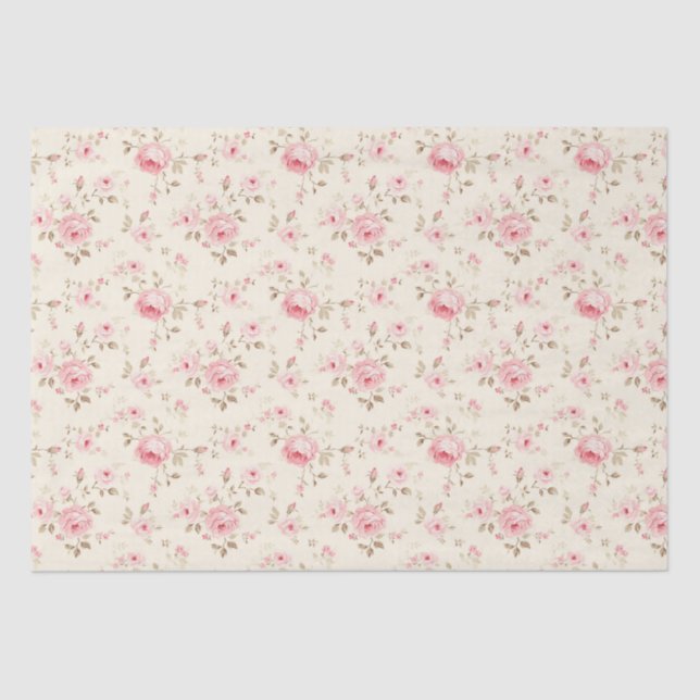 Papier Mousseline Roses peints en rose doux (Recto)
