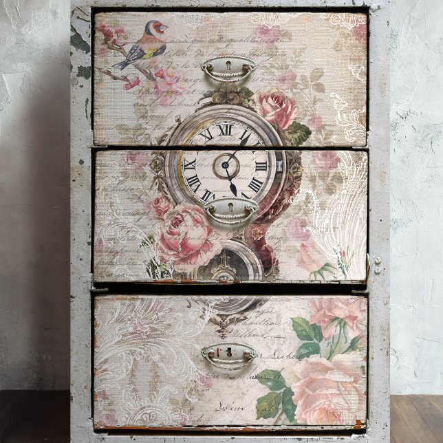 Papier Mousseline Roses romantiques français, horloge et découpage e (Créateur téléchargé)