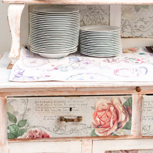 Papier Mousseline Roses romantiques, poème et découpage de la fronti