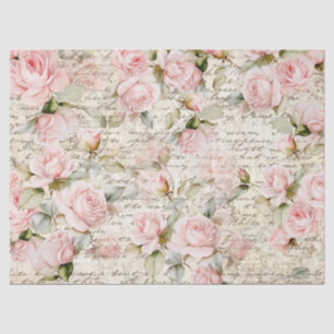 Papier Mousseline Roses rose pâle vintage Ancienne Lettre Découpage