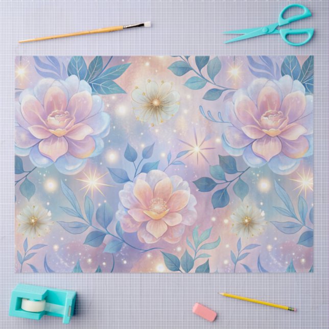 Papier Mousseline Roses roses  (Artisanat)