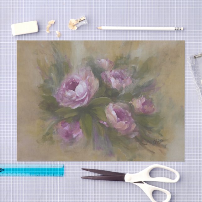 Papier Mousseline Roses roses  (Artisanat)