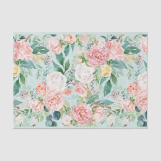 Papier Mousseline Roses roses et blanches sur fond aqua découpage