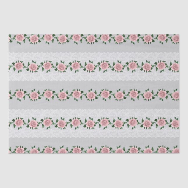 Papier Mousseline Roses roses et dentelle de mariage  (Recto)
