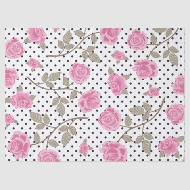 Papier Mousseline Roses roses et Pois noirs (Recto)