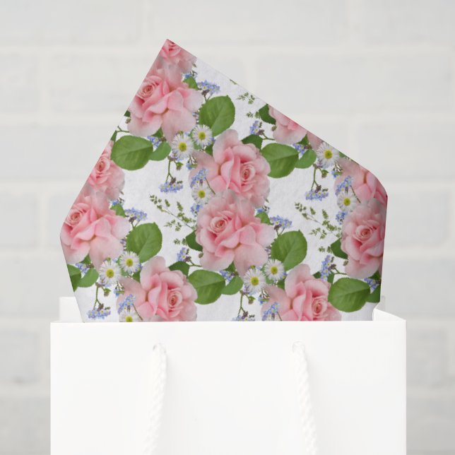 Papier Mousseline Roses roses, fleurs féminines d'été (Sac cadeau)