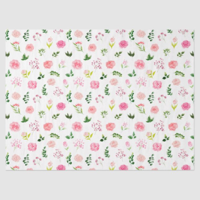 Papier Mousseline Roses roses roses avec feuillage (Recto)