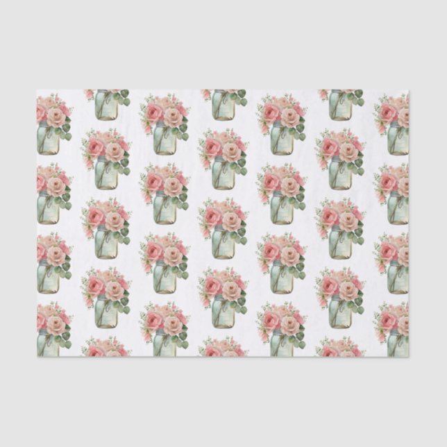 Papier Mousseline Roses roses roses Floral Mason Jar (Recto)